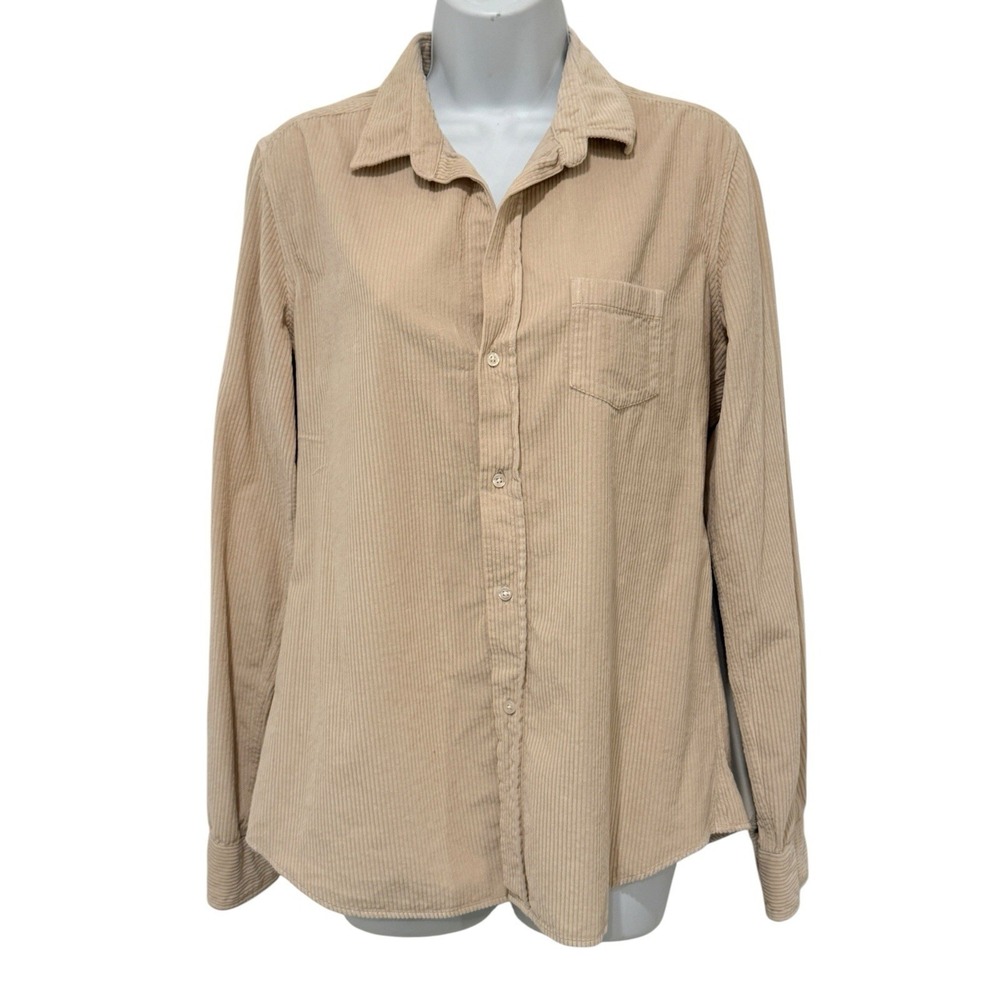 Frank & Eileen Women Shirt L Barry Beige Italian Corduroy Button Down‎ - Picture 2 of 10